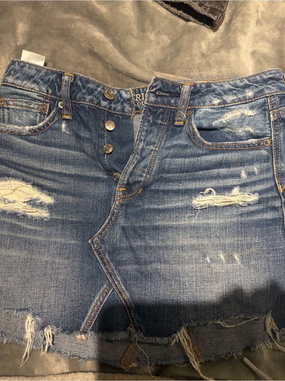 American Eagle Outfitters Distressed Blue Denim Mini Skirt